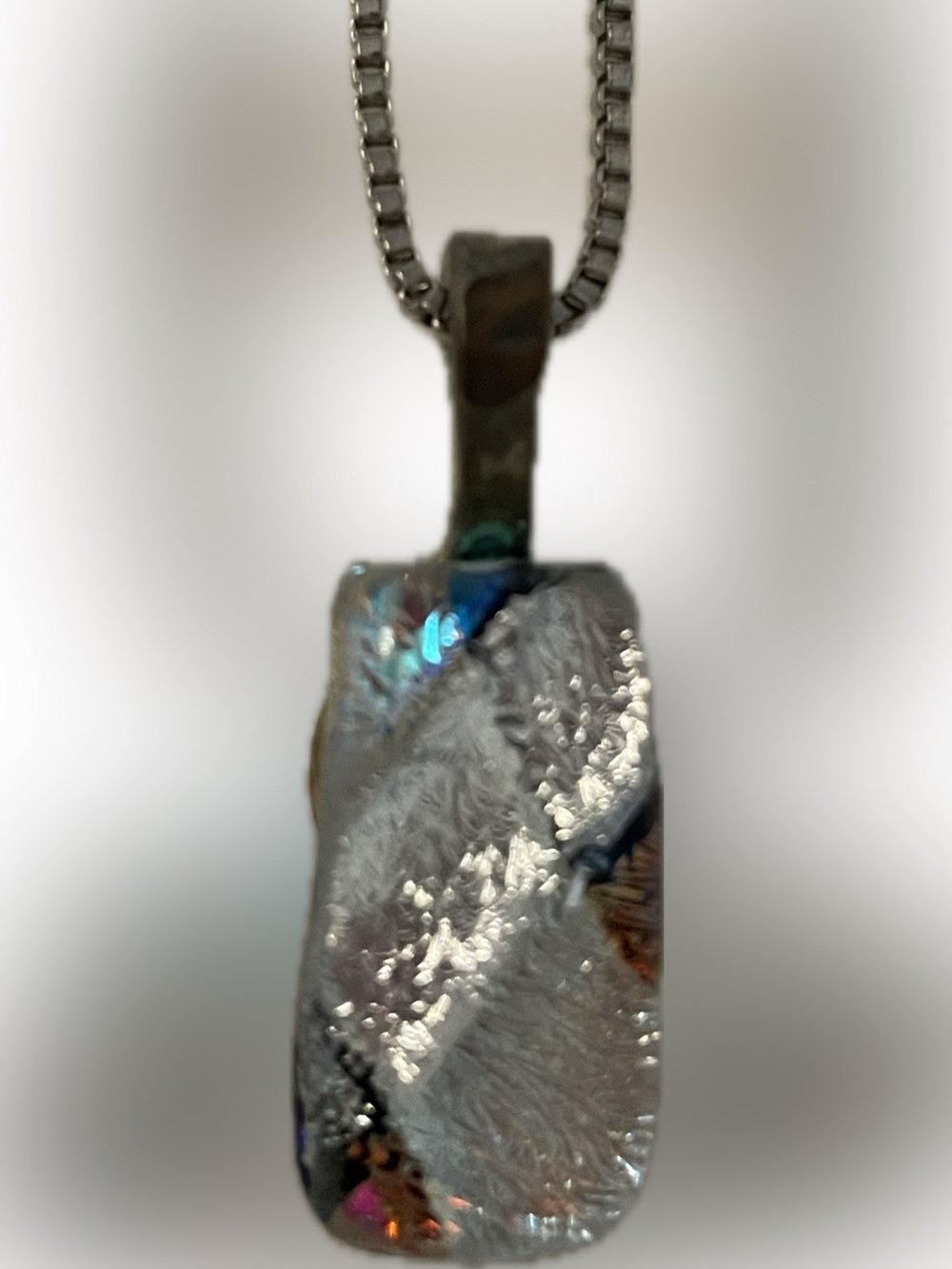 Silver Iridescent Glass Pendant Necklace - Women Jewelry